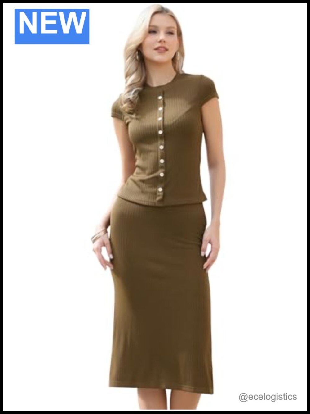 2 Piece Knit Skirt Set Cap Sleeve Top Bodycon Midi